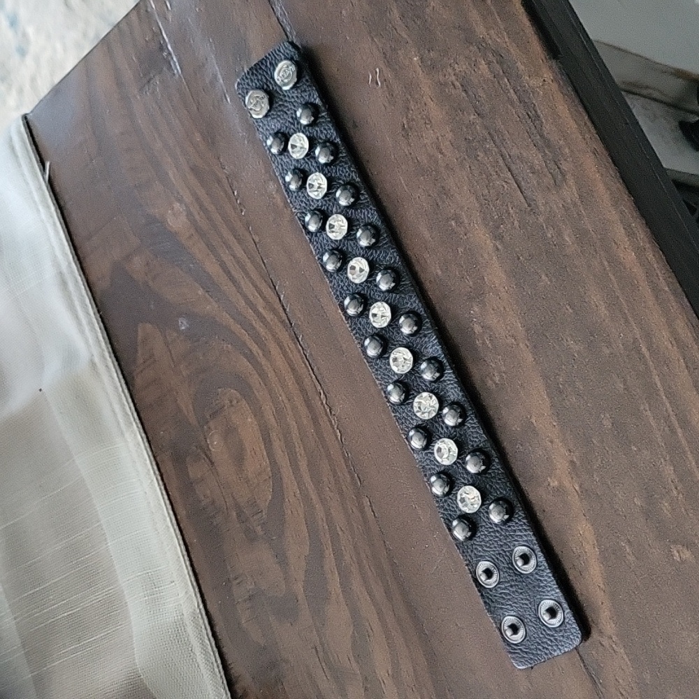 Hard Rock Cafe black leather cuff bracelet
